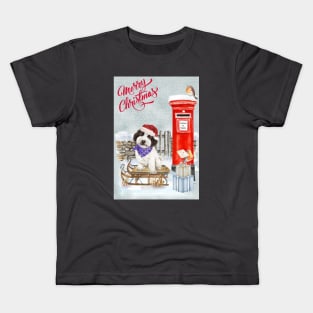 Cute Black And White Cockapoo Merry Christmas Santa Dog Kids T-Shirt